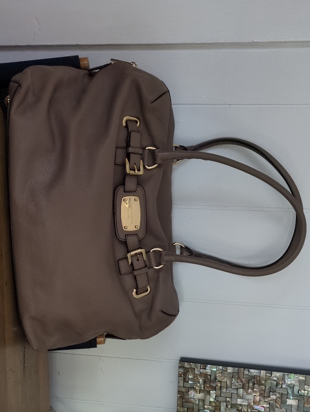 Michael Kors Taupe Leather HAMILTON weekender with Gold Hardware